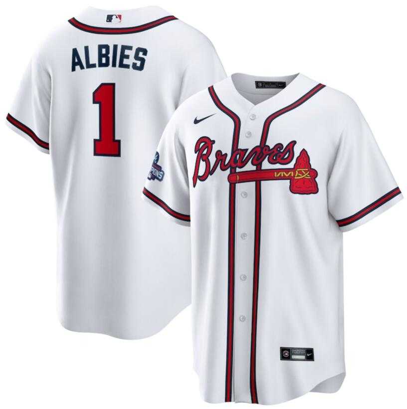 Braves 1 Ozzie Albies White Nike 2021 World Series Champions Cool Base Jersey Dzhi,We sell and wholesale Braves 1 Ozzie Albies White Nike 2021 World Series Champions Cool Base Jersey Dzhi on line form chian!